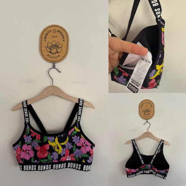 Bonds floral padded crop top Sz 12-14 as new (appears unworn)