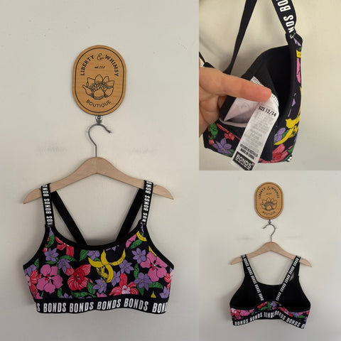 Bonds floral padded crop top Sz 12-14 as new (appears unworn)