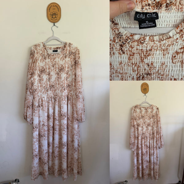 City Chic l/s ivory paisley ruched dress Sz XL 20 as new