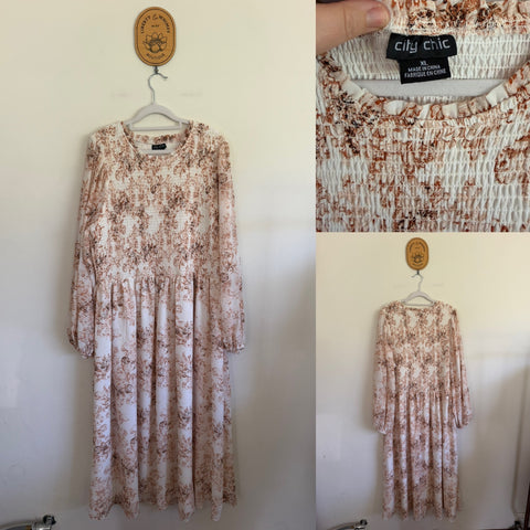 City Chic l/s ivory paisley ruched dress Sz XL 20 as new