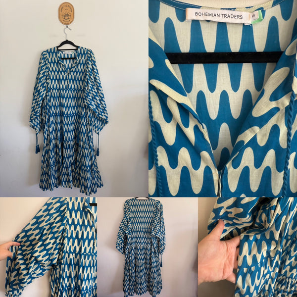 Bohemian Traders print maxi dress Sz S as new, faint make up mark on back of neck on tag