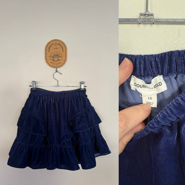 Country Road blue velvet ruffle skirt Sz 10 EEUC