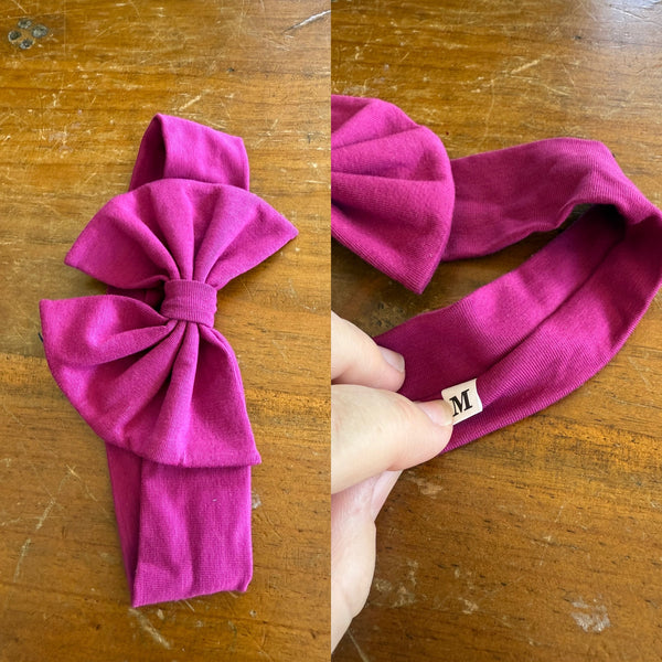 Fuchsia purple Sz M bow 19cm 6-12m NWOT