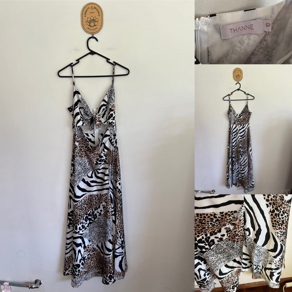 Thanne animal print tie-front dress Sz 10 NWOT