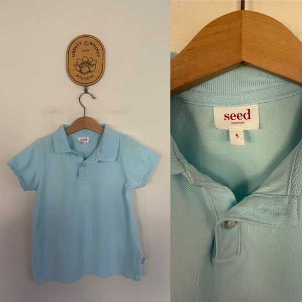 Seed aqua polo shirt Sz 5 EUC with faint dot near collar as pictured