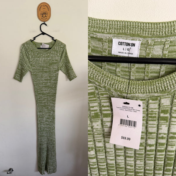 Cotton On soft green twist knit midi dress Sz L RRP $69.99 NWT