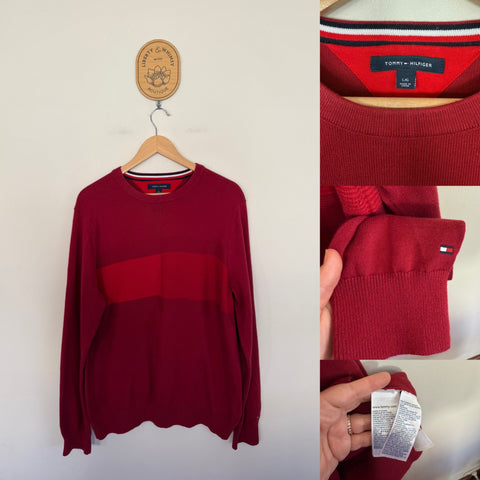Tommy Hilfiger red knit jumper Sz L EUC worn once