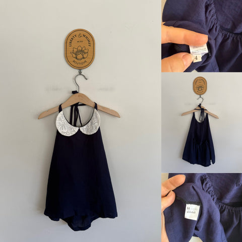 Little Bitty Stitches navy collared halter top Sz 4 NWOT