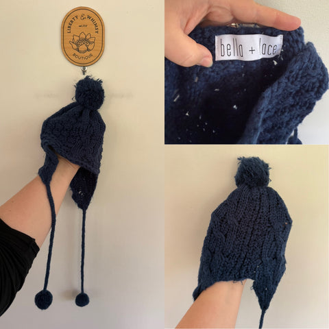Bella + Lace blue chunky knit beanie Age 4-8 approx, EUC