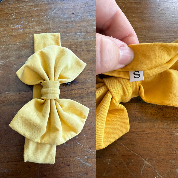 Mustard yellow Sz S bow 17cm 0-6m NWOT