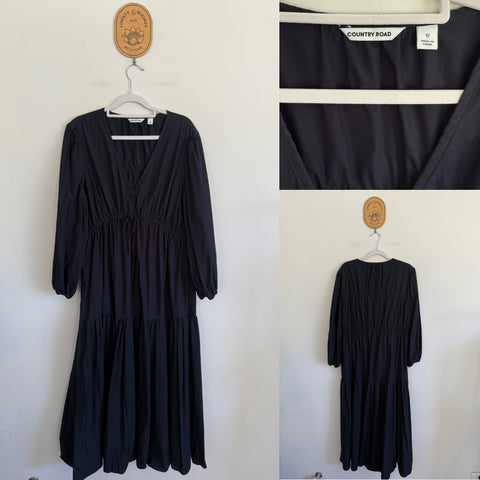 Country Road l/s black tie front dress Sz 12 as new