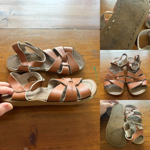 Saltwater tan sandals Sz 1 youth VGUC
