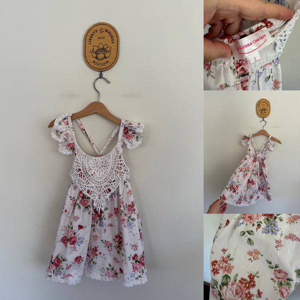 La Sienna pink roses dress Sz 3 EUC but play because of mark as pictured