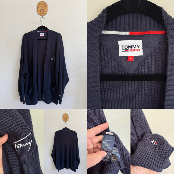 Tommy Hilfiger navy oversized chunky knit cardigan Sz M (very generous, more like XL) as new