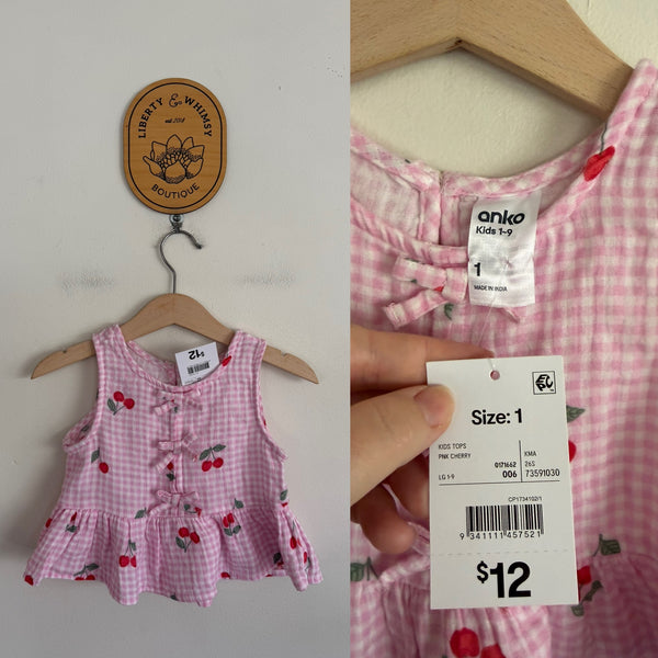 Anko pink cherry top Sz 1 NWT