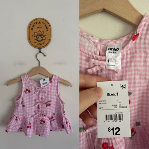 Anko pink cherry top Sz 1 NWT