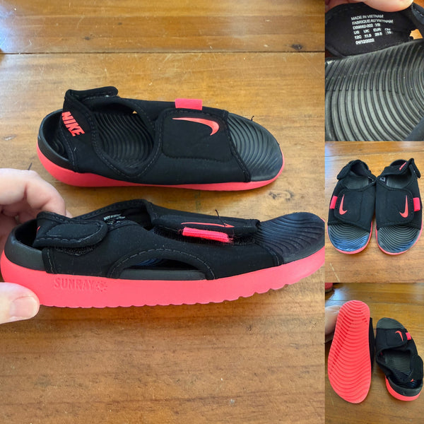 Nike black/pink sandals Sz 12US, 11.5UK VGUC