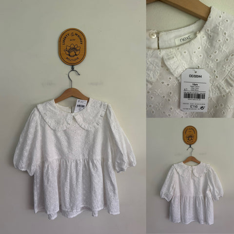 Next white broderie anglaise top Sz 10 NWT