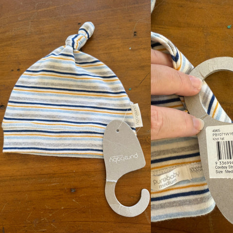 Purebaby stripe knot hat Sz M (up to 1) NWT