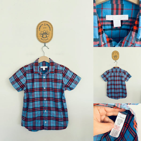 Burberry check button up shirt Sz 6 EUC
