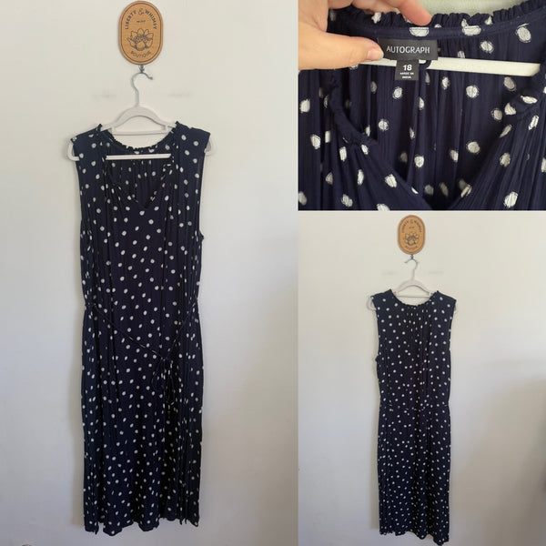 Autograph navy spot sleeveless pocket dress Sz 18 as new worn once