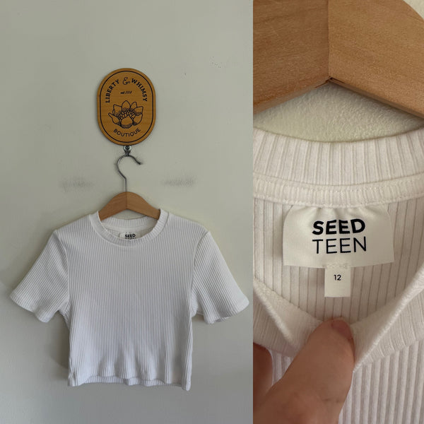 Seed Teen white ribbed top Sz 12 as new