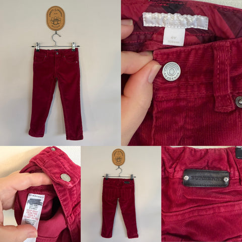 Burberry pink cord pants Sz 4 EUC/VGUC