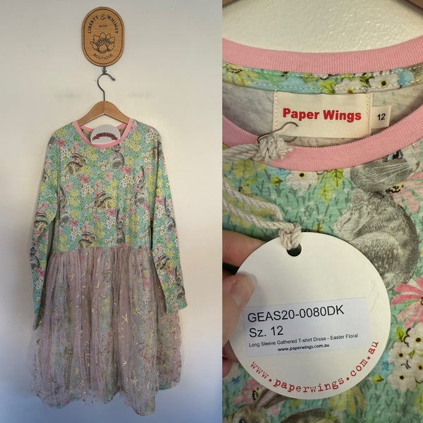 Paper Wings l/s Easter floral dress Sz 12 NWT