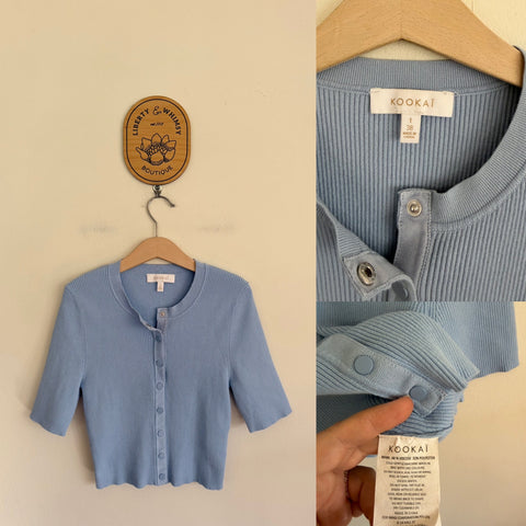 Kookai blue ribbed cardigan Sz 1 (8) as new/EUC