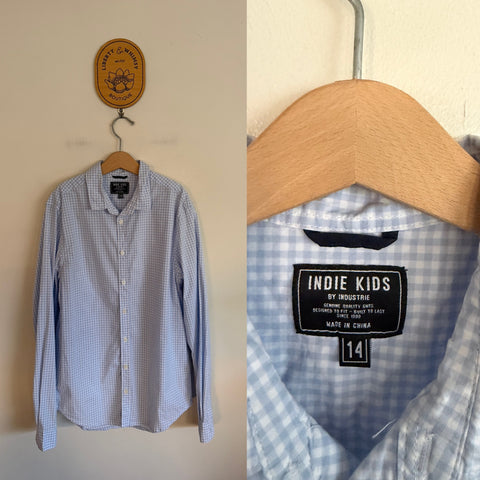 Indie Kids blue/white check collared shirt Sz 14 as new
