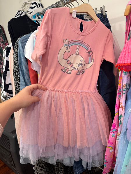 Hux pink dinosaur dress Sz 8 as new