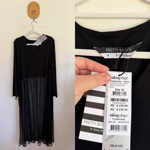 Pretty Basics by Taking Shape black pleat dress Sz 18 RRP $139.99 NWT