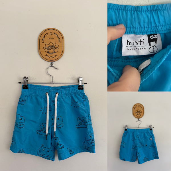 Minti blue character boardies Sz 6 EEUC worn twice