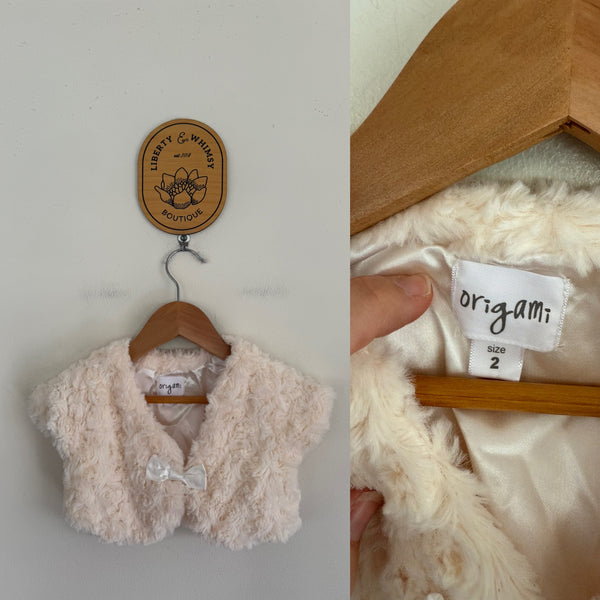 Origami cream fluffy bolero Sz 2 NWOT