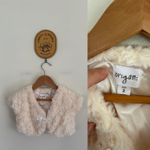 Origami cream fluffy bolero Sz 2 NWOT