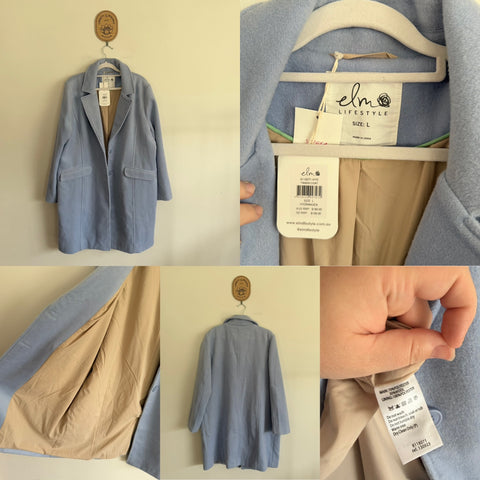 Elm Lifestyle Tamsin hydrangea pale blue coat RRP $189.95 NWT