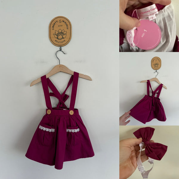 La Sienna eggplant suspender skirt and headband set Sz 1 NWT