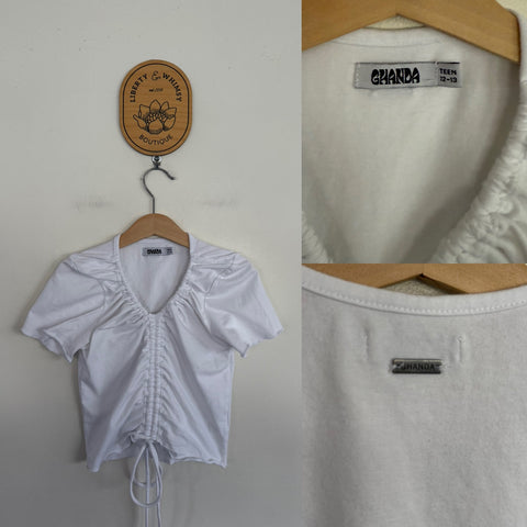 Ghanda white crop top Sz 12 (slim fit) EUC