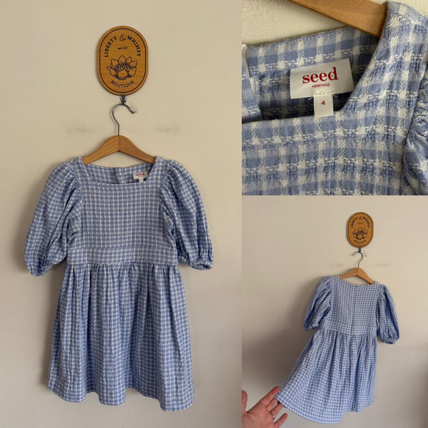 Seed blue gingham dress Sz 4 as new