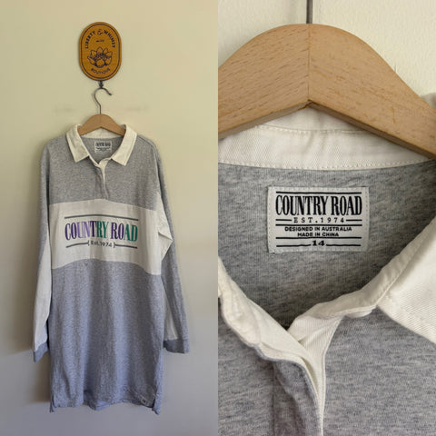 Country Road l/s grey logo polo dress Sz 14 as new, washed only