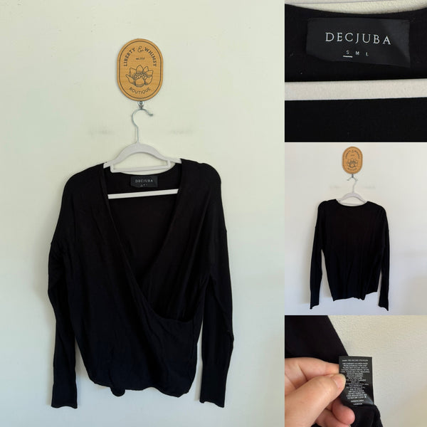 Decjuba black soft knit crossover top Sz S as new (appears unworn)