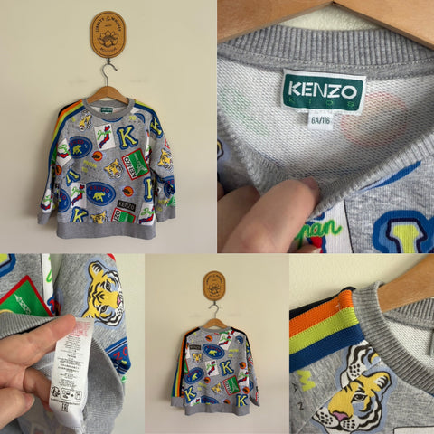 Kenzo Kids grey print jumper Sz 6 EUC but play because of small mend on shoulder as pictured