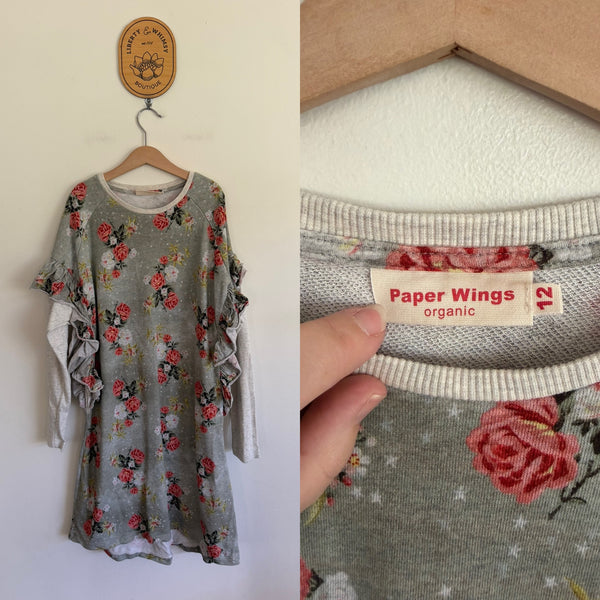 Paper Wings l/s floral jersey dress Sz 12 EEUC worn twice
