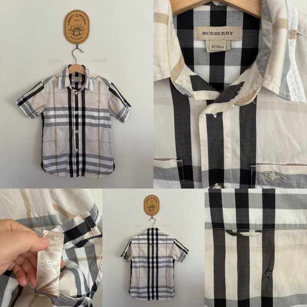 Burberry check button up shirt Sz 6 play - nick between shoulder blades has been mended