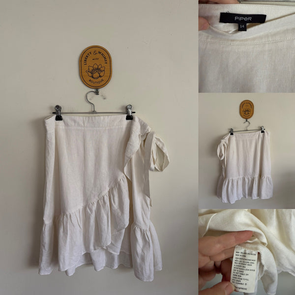 Piper white wrap skirt - linen/viscose Sz 14 NWOT