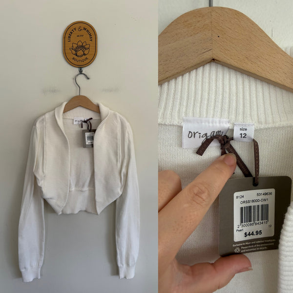 Origami pearl bolero cardigan Sz 12 NWT