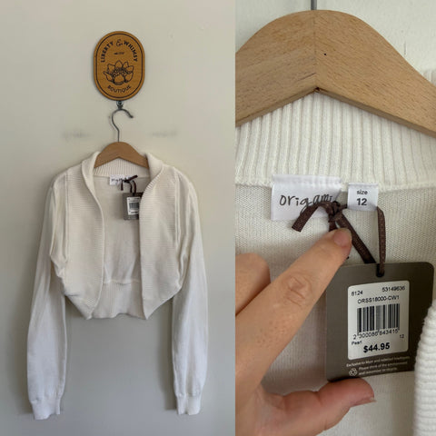 Origami pearl bolero cardigan Sz 12 NWT