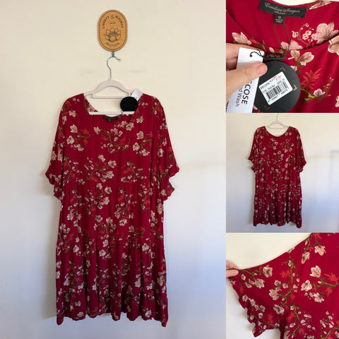 Caroline Morgan red floral dress Sz 16 RRP $129 NWT