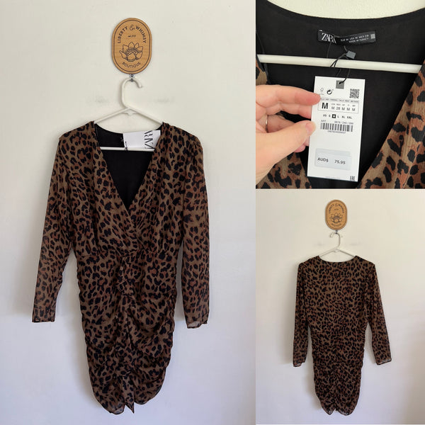 Zara Woman leopard print dress Sz M NWT