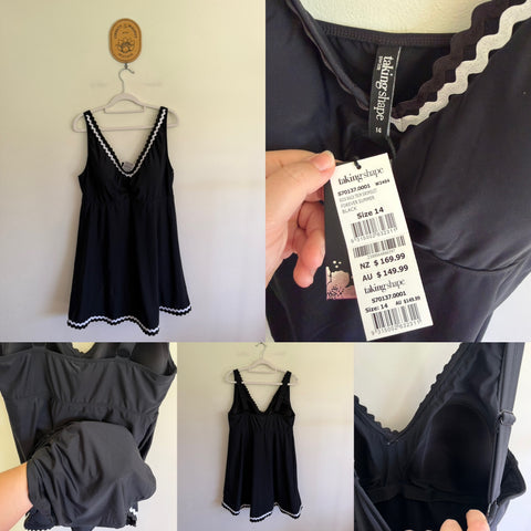 Taking Shape black ric-rac trim one piece swimsuit Sz 14 RRP $149.99 NWT